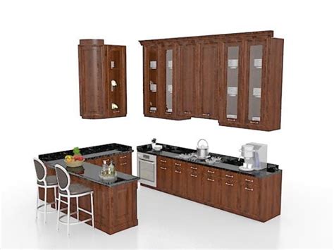 U Shape Kitchen Cabinet With Seating Free 3d Model Max Vray