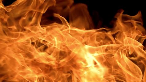 Flames Of Fire On Black Background In Slow Motion Stock Video Footage