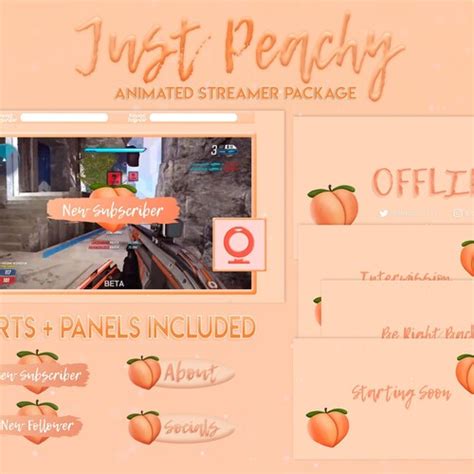 Twitch Peach Stream Overlay Streamer Graphics Kawaii Etsy