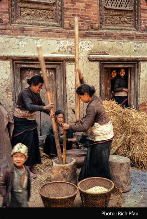 Women Pounding Rice To Make Chuira Beaten Rice Bhaktapur