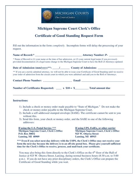 Michigan Certificate Of Good Standing Request Form Fill Out Sign