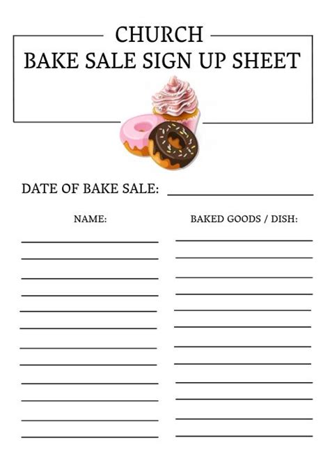 Church Fellowship Bake Sale Sign Up Sheet Bake Sale Sign For Sale