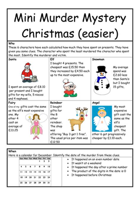 Murder Mystery For Christmas Worksheet By Whieldon Teaching Resources