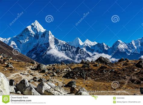 Snowy Mountains Of The Himalayas Stock Image Image Of Everest