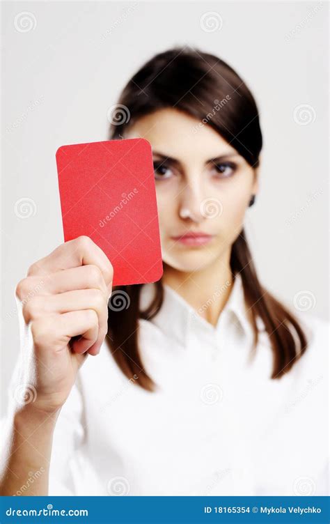 Girl With Red Card Stock Photo Image Of Showing Judge 18165354