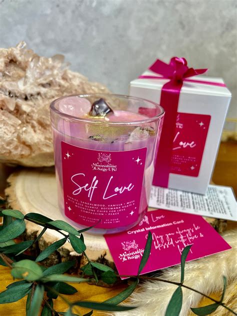 Self Love Crystal Candle Rose Quartz Intention Candle Spiritual T