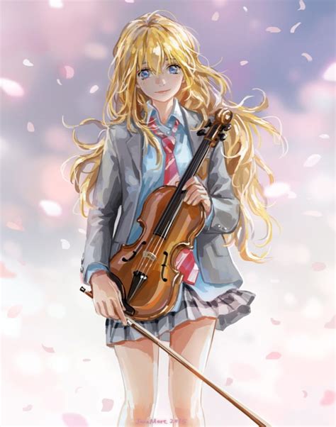 Anime Series Blonde Long Hair Girl Music Instrument