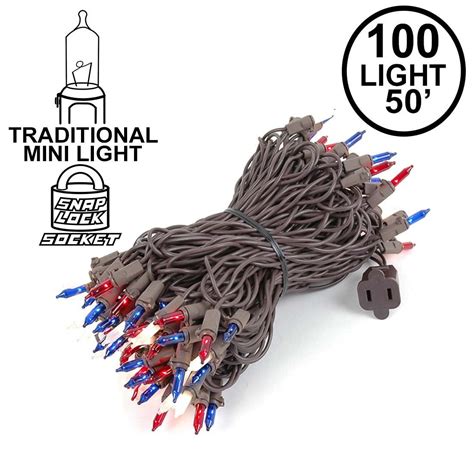 Redwhiteblue Christmas Mini Lights 100 Light 50 Feet Long On Brown