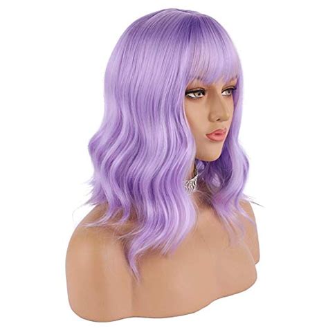Enilecor Lavender Purple Wig Short Colorful Wavy Bob Wigs