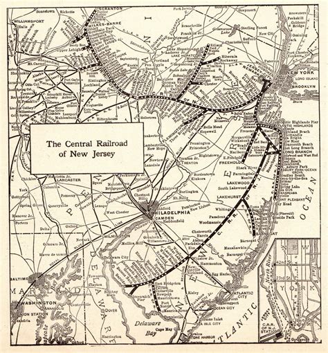 An Old Map Of The Central Railroad System In New Jersey With Lines