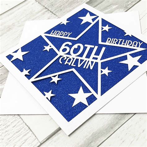 A Blue And White Birthday Card With The Words Happy 60th On It