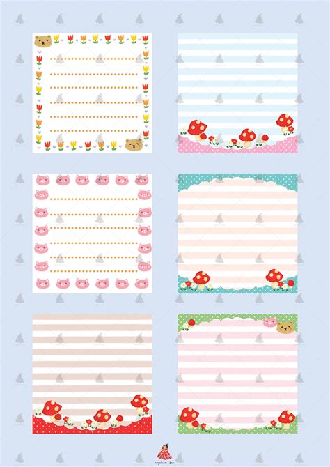 6 Cute Memo Pad Printable Memo Sheet Flowers And Mushrooms Etsy