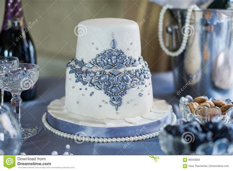 White Two Tier Wedding Cake Stock Photo Image Of Bead