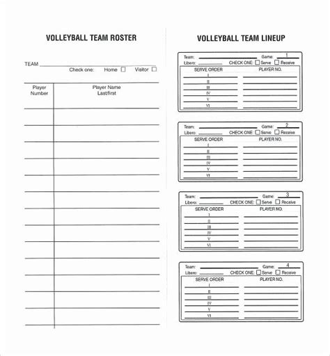 Free Roster Templates Printable For Volleyball Lineup Sheet Sample
