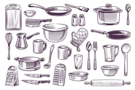 Sketch Cooking Equipment Hand Drawn Doodle Kitchen Utensils