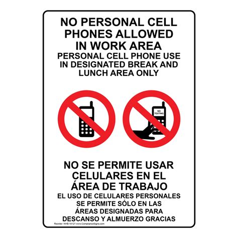 Cell Phone Designated Area Only Bilingual Sign Nhb 14121