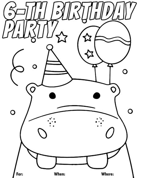 6 Th Birthday Invitation Coloring Page