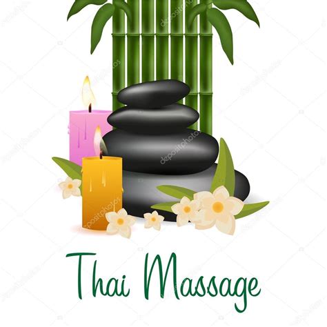 Spa Salon Banner With Stones And Bamboo Thai Massage Wood Texture Vector Illustration — Stock
