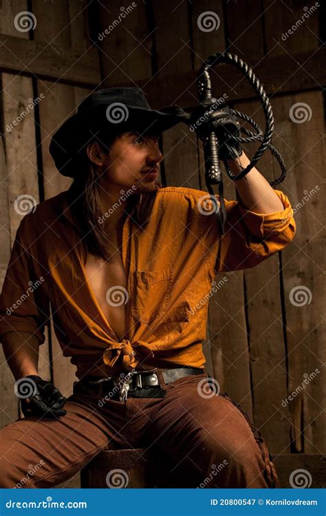 Cowboy With Black Leather Flogging Whip Stock Image Image Of American
