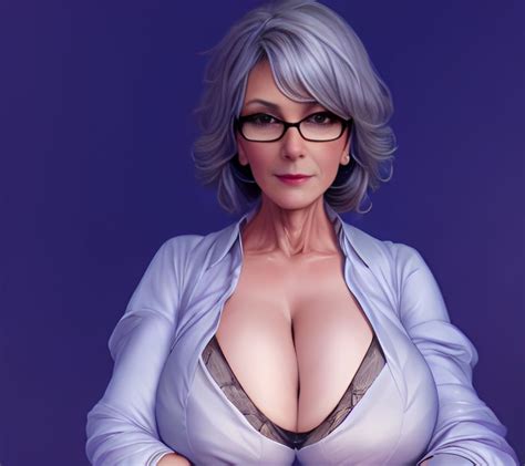 Rule 34 1girls Ai Generated Breasts Cleavage Female Female Only Gilf Glasses Grey Hair Large