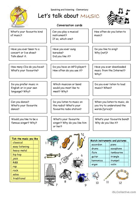 Lets Talk About Music English Esl Worksheets Pdf And Doc
