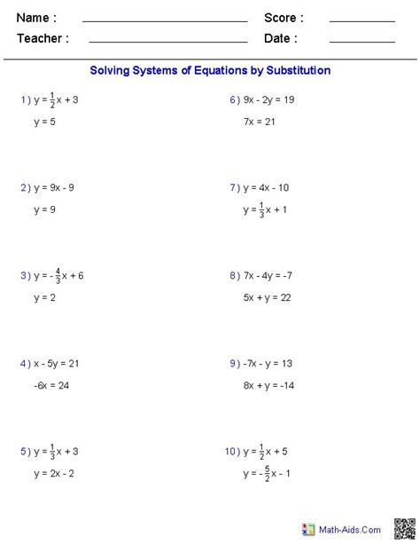 This algebra 2 systems of equations worksheet will produce problems for solving two variable systems of equations algebraically. Solving Two Variable Systems of Equations Worksheets | Math-Aids.Com | Pinterest | Variables ...