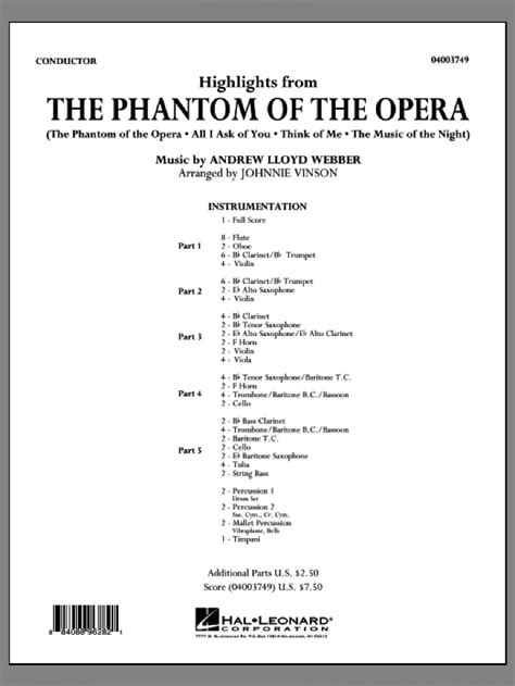 Download and print in pdf or midi free sheet music for canon and gigue in d major, p.37 by johann pachelbel arranged by clarry cahill for violin (solo). Webber - Highlights from The Phantom of the Opera sheet music (complete collection) for concert band