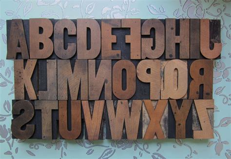 Vintage Letterpress Wood Type Alphabet Font Set Printers