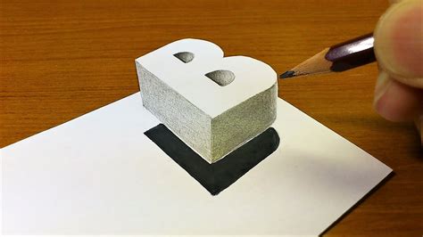 Very Easy How To Drawing 3d Floating Letter B Anamorphic Illusion