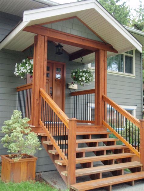 Gorgeous Cedar Framed Front Porch With Iron Railing Porch Design