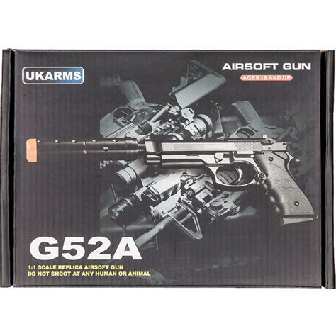 Uk Arms G52a M9 Airsoft Spring Pistol W Mock Suppressor Black