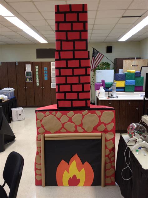 Chimney And Fireplace Made With Cardboard Boxes And Kraft Paper