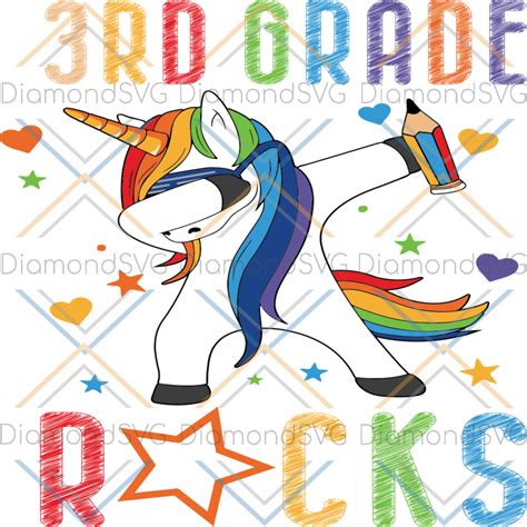 3rd Grade Rock Svg Back To School Svg Unicorn Svg Students Svg