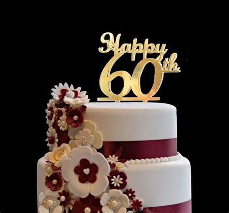 Happy 60th Gold Cake Topper Wedding Birthday Anniversary
