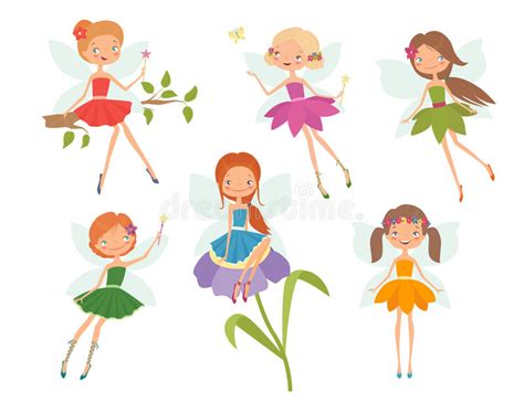 Cartoon Character Set Of Cute Little Fairies Stock Vector