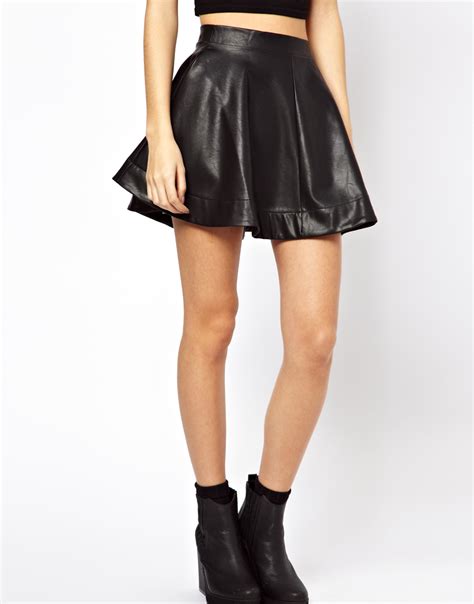 Lyst Asos Exclusive Leather Look Skater Skirt In Black