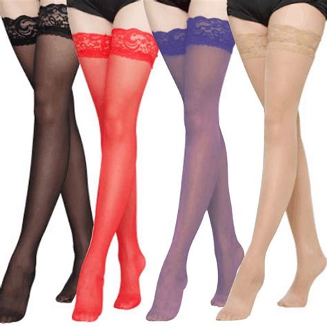 Pair Women S Sexy Stocking Sheer Lace Top Thigh High Stockings Nets For Women Female Stockings