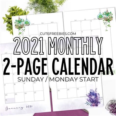 Printable Monthly Calander 2021 No Download Best Calendar Example