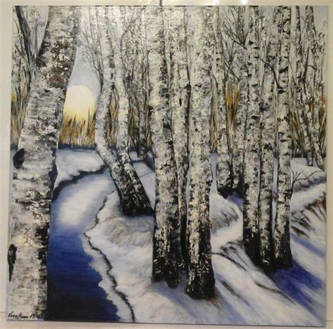 Moderne malerei in acryl karin haase : Birkenwald im Winter - Acrylmalerei, See, Gemälde, Silber von Karin Haase bei KunstNet