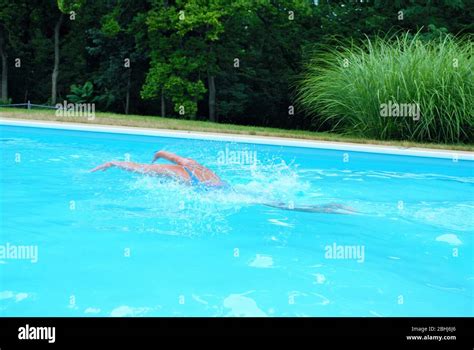 Caucasian Female Swimmer Doing Laps In A Pool Stock Photo Alamy