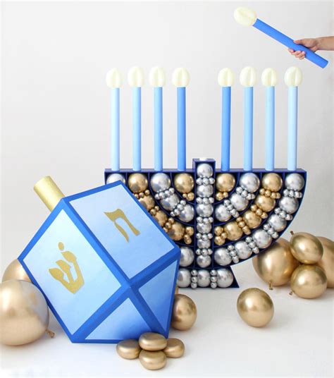 Hanukkah Balloon Mosaic Menorah And Dreidel Digital Design Template