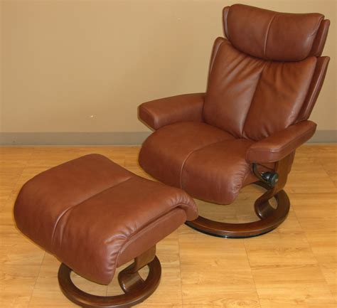 Stressless Magic Large Royalin Brown Leather Recliner Chair And Ottoman