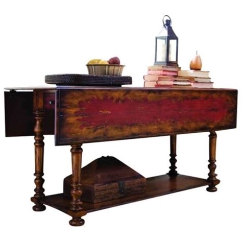 Bowery Hill Hardwood Living Room Drop Leaf Console Dining Table In Red