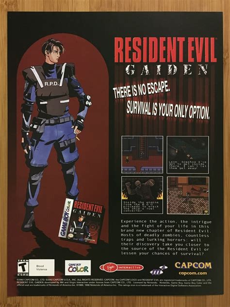 2002 Resident Evil Gaiden Game Boy Color Print Adposter Authentic