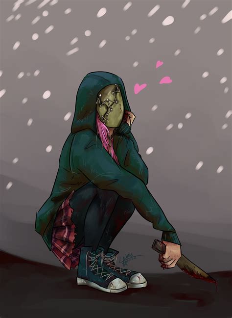 A Drawing Of A Person In A Green Hoodie Crouching Down And Holding A