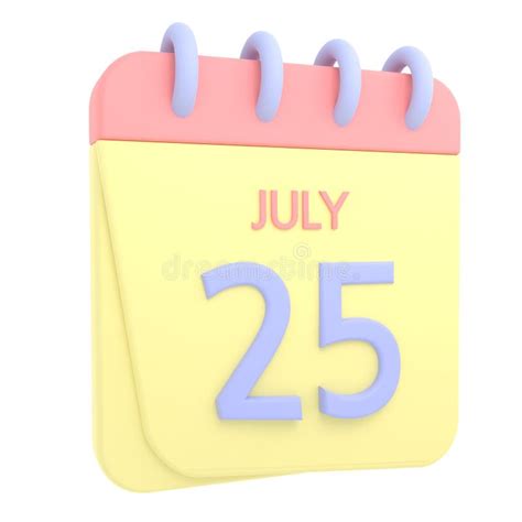25th July 3d Calendar Icon Stock Illustration Illustration Of Plan