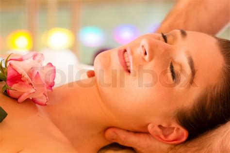 Woman Enjoying Head Massage In A Spa Stock Image Colourbox