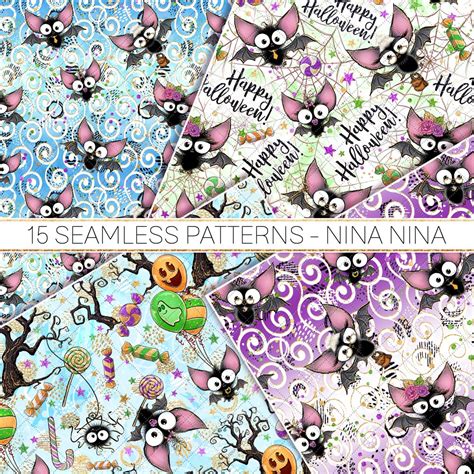 Cute Halloween Seamless Patterns Bats Digital Papers Pack