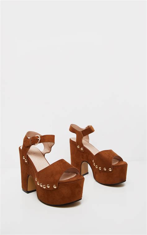 Tan Studded Platform Sandal Shoes Prettylittlething Aus