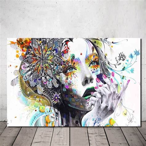 Large Colorful Beautiful Girl Canvas Print Painting Abstract Graffiti